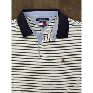 Vintage Tommy Hilfiger White Striped Polo Shirt Men's XL Short Sleeve Crest Logo